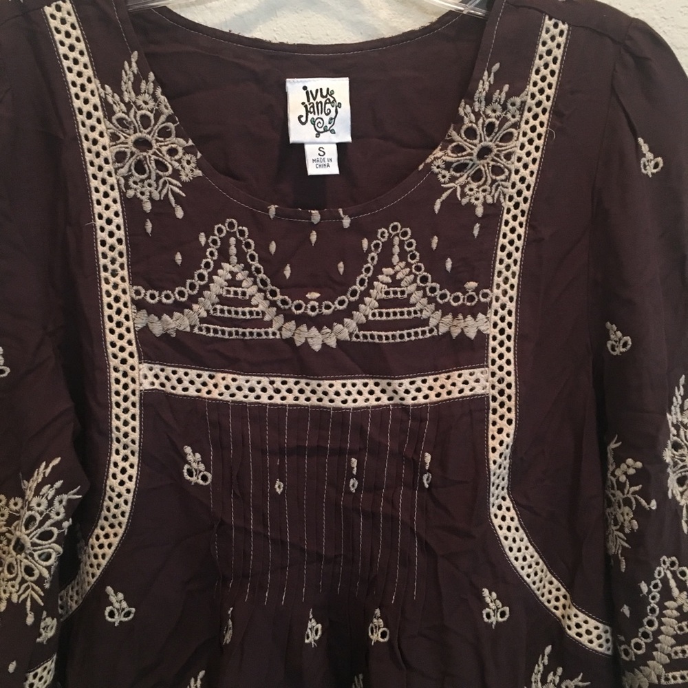 Ivy Jane Brown Embroidered Boho Tunic Blouse - Picture 2 of 5